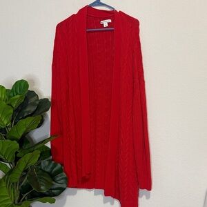 Amazon Essentials Women's Red long length cable knit Cardigan Sweater xl